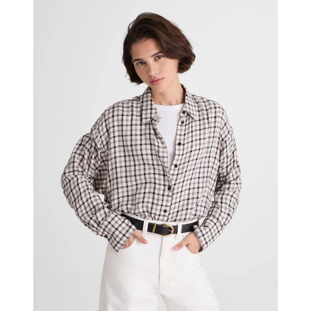 MADEWELL Heathered Flannel Dolman Button-Up Shirt XL Antique Cream Soft A4